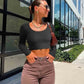 Women's Yoga Top Long Sleeved Round Neck Sports Wear Fitness Running Seamless Gym Woman Sport Shirt Female Workout Tops T-shirt - Clothesfassion.store