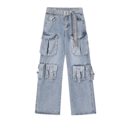 Y2K Black Cargo Pants for Women Straight Leg Jean Edgy Style Pocket Trousers Streetwear 2000s Aesthetic Grunge Pants Pantalones - Clothesfassion.store