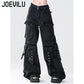 Y2K Black Cargo Pants for Women Straight Leg Jean Edgy Style Pocket Trousers Streetwear 2000s Aesthetic Grunge Pants Pantalones - Clothesfassion.store