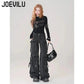 Y2K Black Cargo Pants for Women Straight Leg Jean Edgy Style Pocket Trousers Streetwear 2000s Aesthetic Grunge Pants Pantalones - Clothesfassion.store