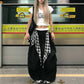 Y2K Black Cargo Pants Women Streetwear Plaid Patchwork Baggy Sweatpants Harajuku Wide Leg Joggers Summer Korean Casual Trousers - Clothesfassion.store