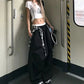 Y2K Black Cargo Pants Women Streetwear Plaid Patchwork Baggy Sweatpants Harajuku Wide Leg Joggers Summer Korean Casual Trousers - Clothesfassion.store