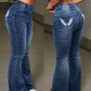 Y2k Casual Stretchy High Waist Wings Embroidered Flare Leg Jeans Sexy Retro Pocket Skinny Fitted Festival Jeans For Women - Clothesfassion.store