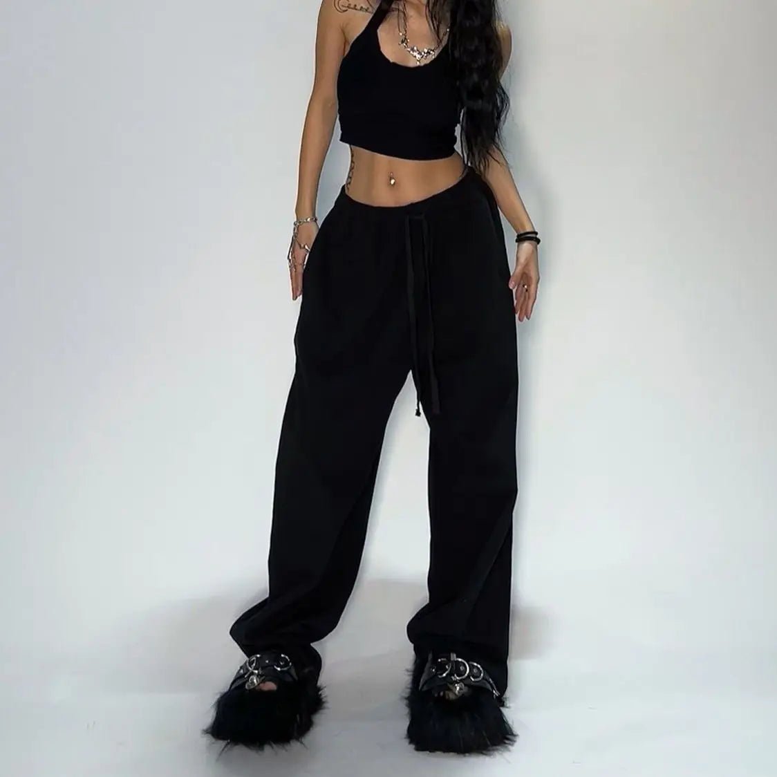 Y2k Embroidered Black Gray Casual Pants Camo Functional Tactical Functional Men's Women's Premium Jogging Drawstring Sweatpants - Clothesfassion.store