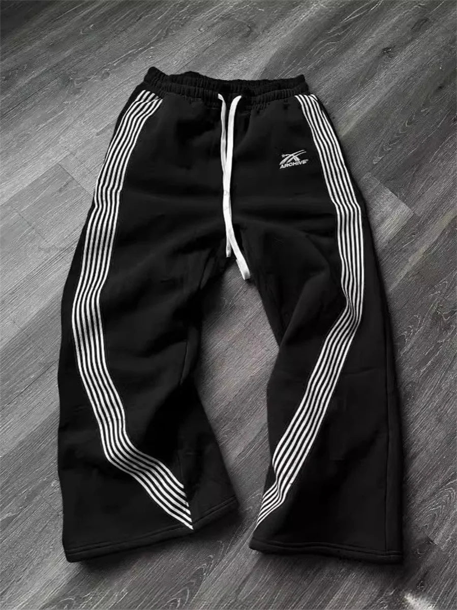 Y2k Gray Casual Pants Vintage Functional Tactical Men's Women's Premium Jogging Wide Leg Pants Drawstring Streetwear Sweatpants - Clothesfassion.store
