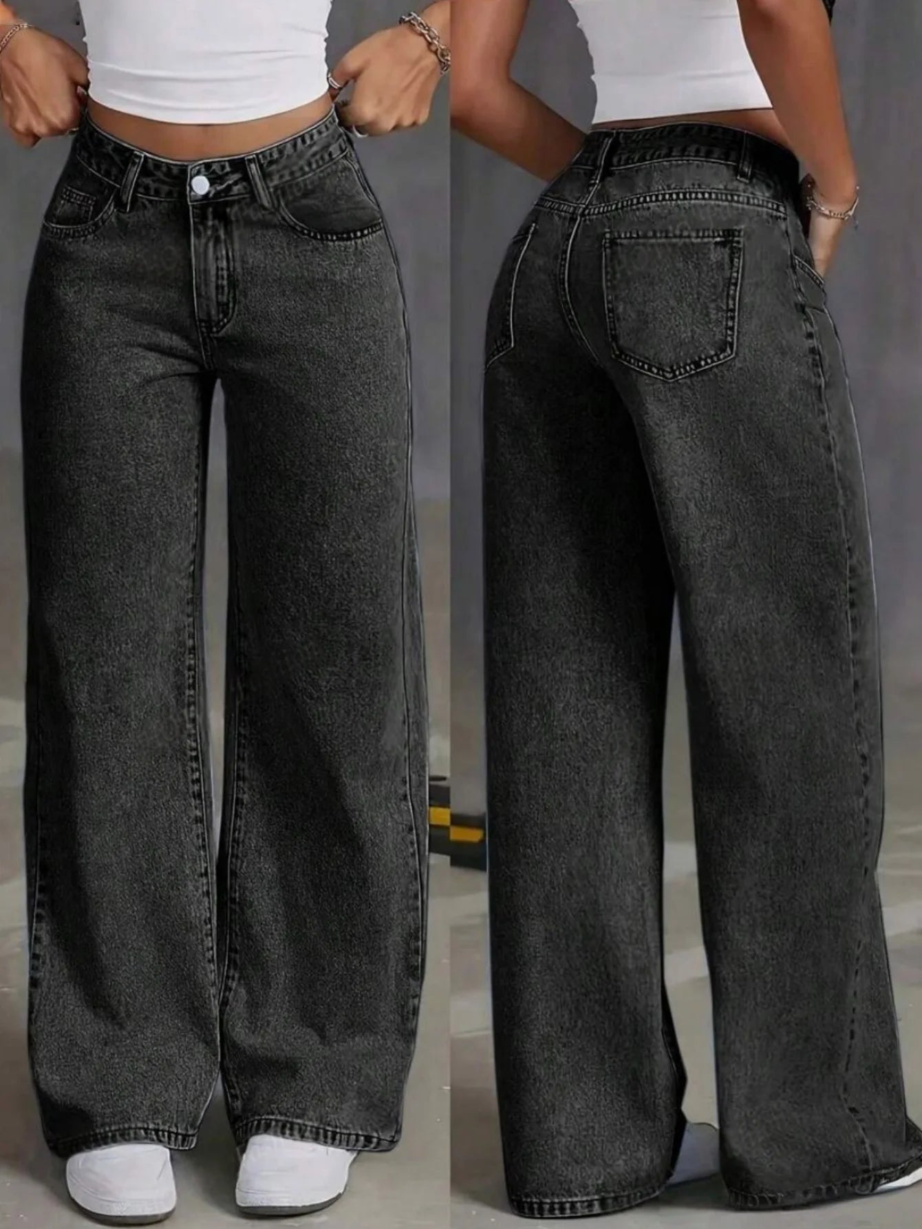Y2k Jeans For Woman Wide Leg Baggy Low Rise Black Vintage Denim Pants Retro Streetwear Fashion Comfort Fit Daily Wear - Clothesfassion.store