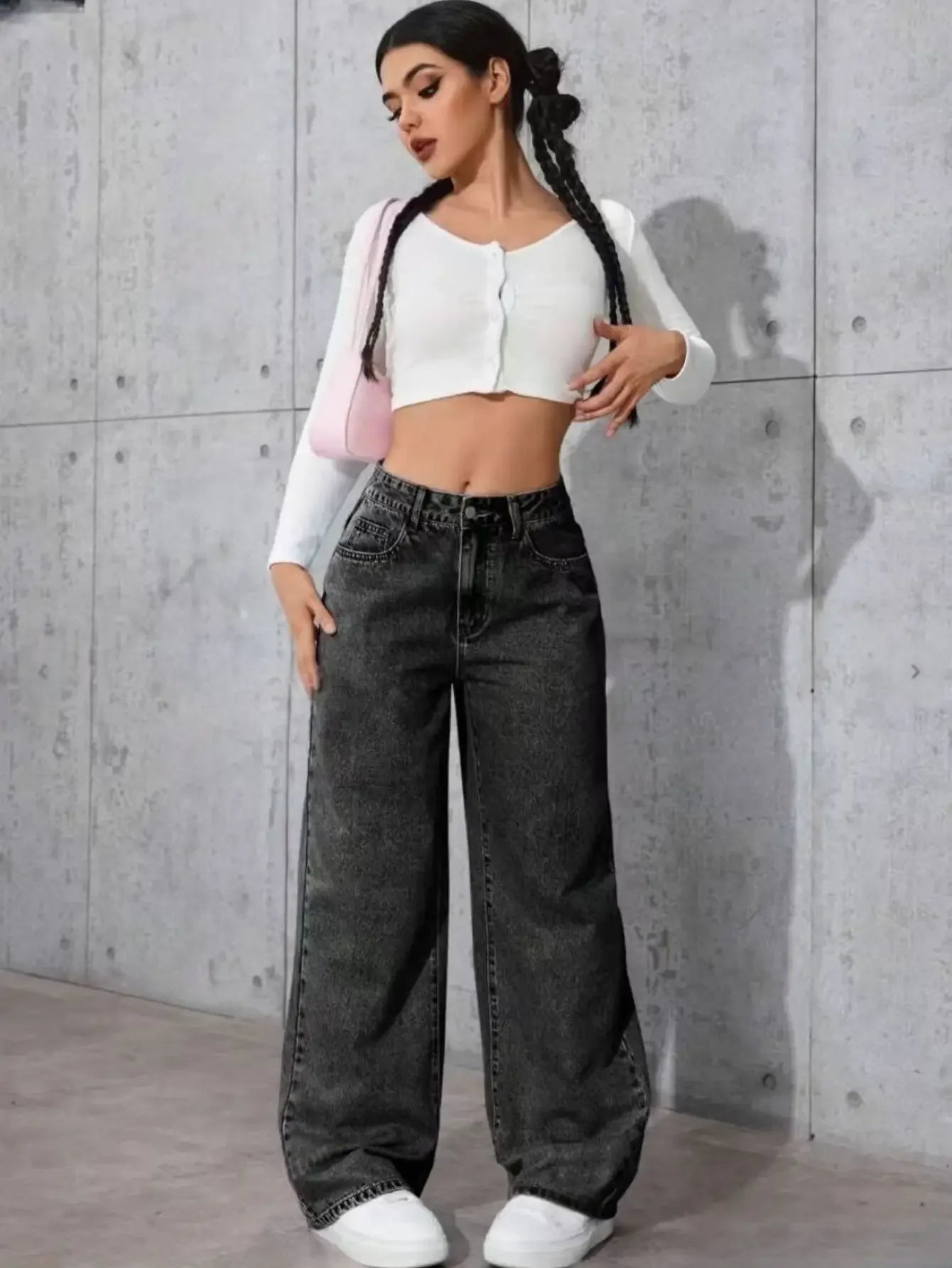 Y2k Jeans For Woman Wide Leg Baggy Low Rise Black Vintage Denim Pants Retro Streetwear Fashion Comfort Fit Daily Wear - Clothesfassion.store