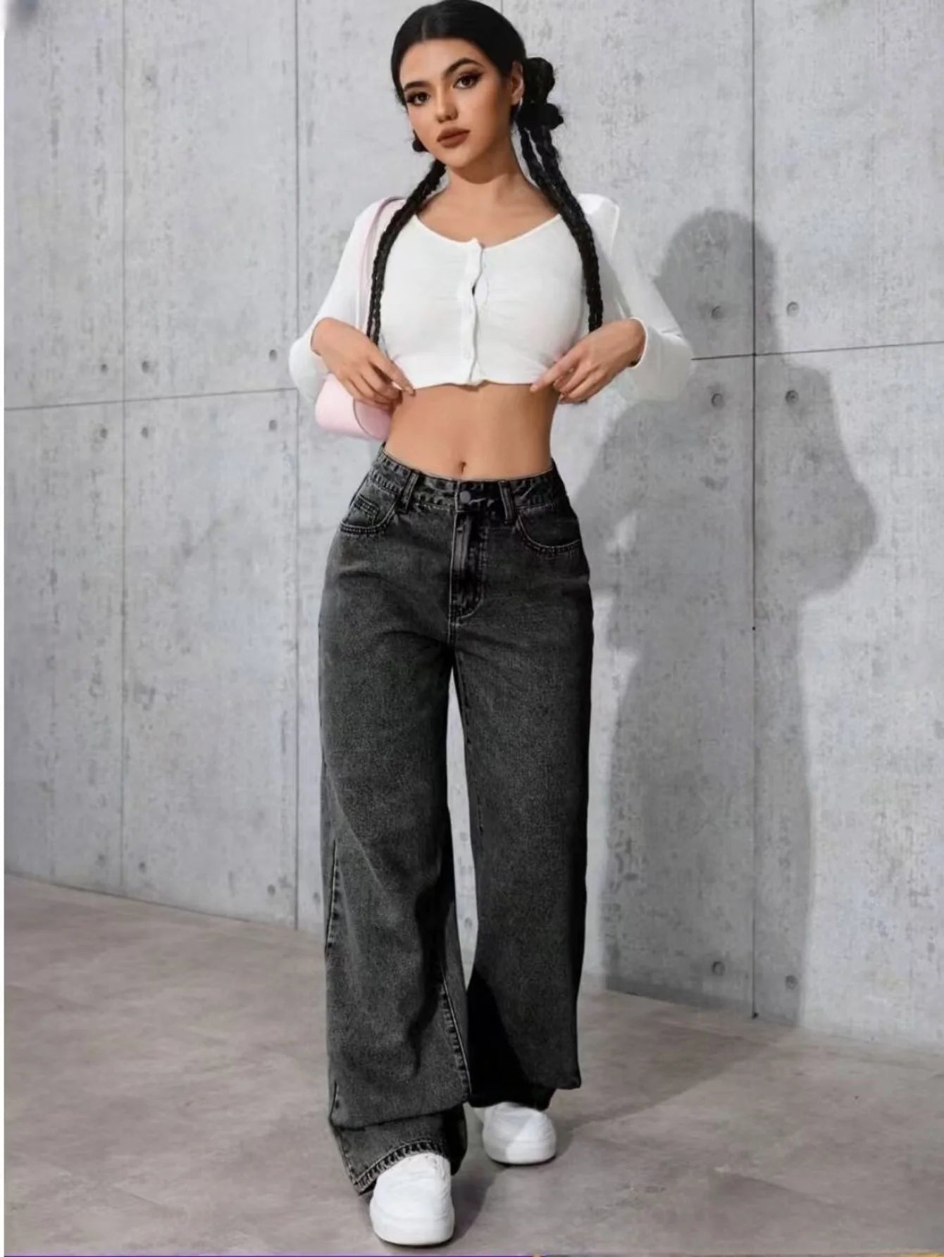 Y2k Jeans For Woman Wide Leg Baggy Low Rise Black Vintage Denim Pants Retro Streetwear Fashion Comfort Fit Daily Wear - Clothesfassion.store