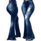 Y2k Jeans Women Long Pants Flare Pant Slim Fit Bodycon Y2k Streetwear Casual Elegant 2026 Denim Trousers Solid Hole High Waist - Clothesfassion.store