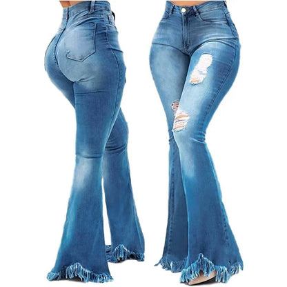 Y2k Jeans Women Long Pants Flare Pant Slim Fit Bodycon Y2k Streetwear Casual Elegant 2026 Denim Trousers Solid Hole High Waist - Clothesfassion.store