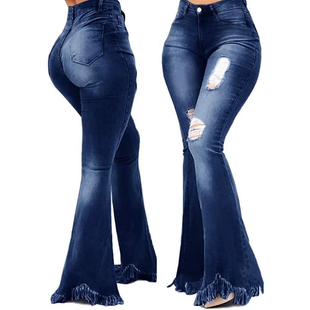 Y2k Jeans Women Long Pants Flare Pant Slim Fit Bodycon Y2k Streetwear Casual Elegant 2026 Denim Trousers Solid Hole High Waist - Clothesfassion.store