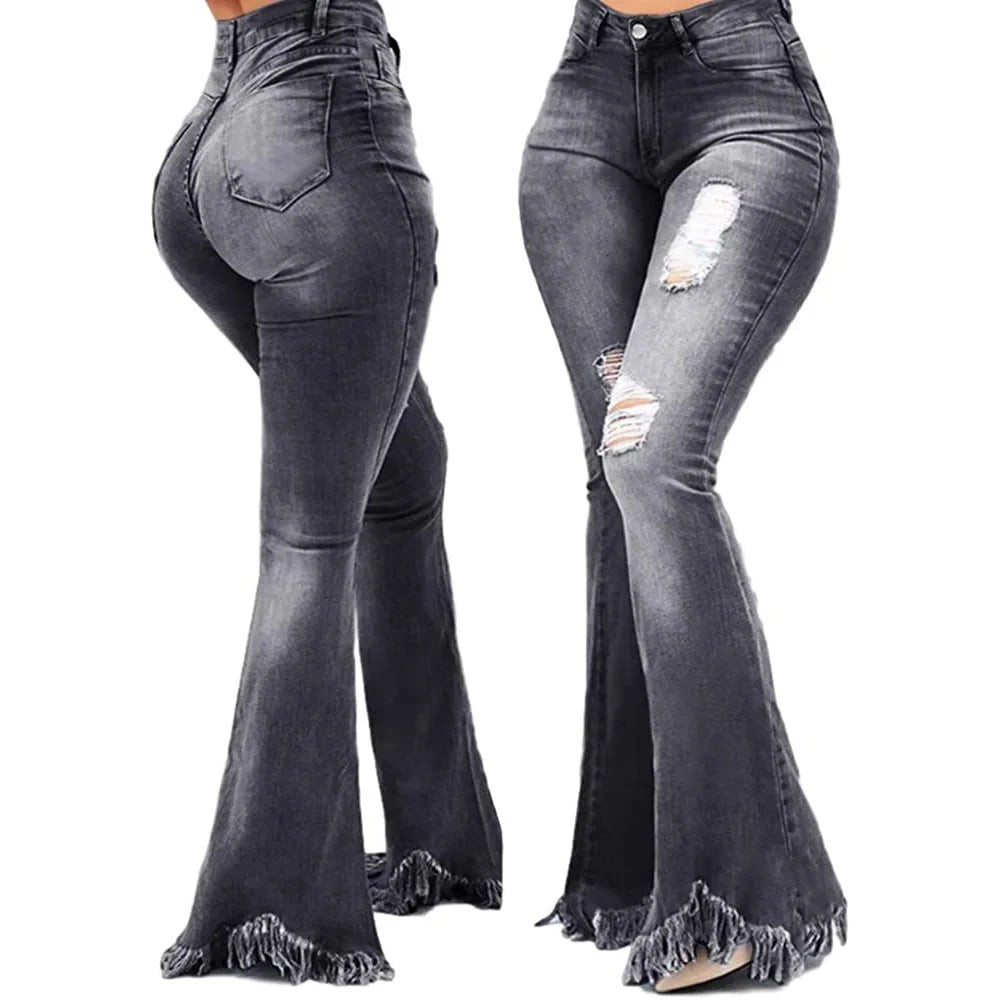 Y2k Jeans Women Long Pants Flare Pant Slim Fit Bodycon Y2k Streetwear Casual Elegant 2026 Denim Trousers Solid Hole High Waist - Clothesfassion.store