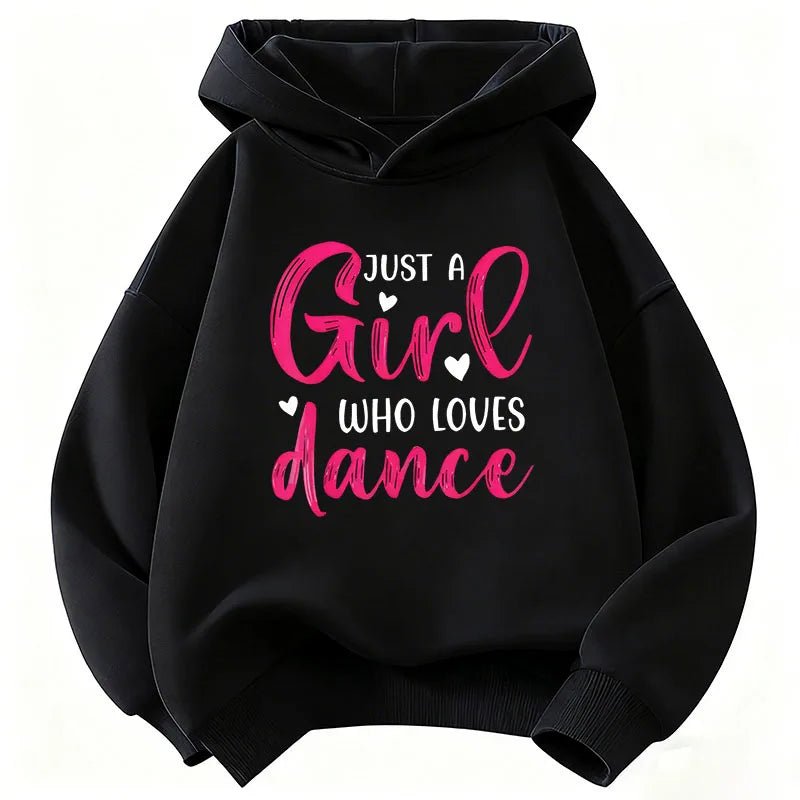 Y2k Just A Girl Who Love Dance Letter Printed HoodieChildren's Sweatshirt Hoody Girls Autumn Winter Casual Hoodies - Clothesfassion.store