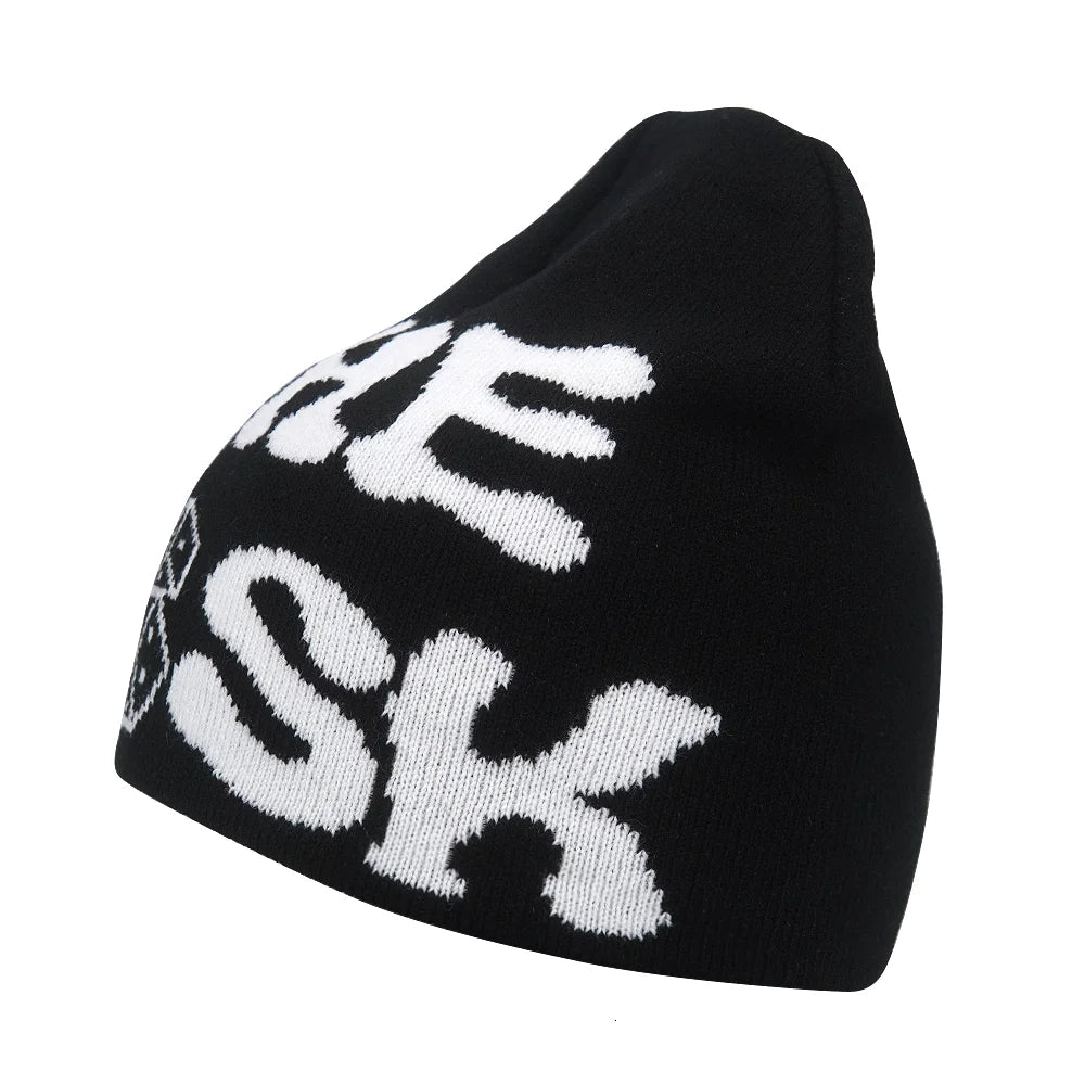 Y2K Letter Knitted Winter Autumn Beanie Cap Men Women Kanye Beanies Gorras Hombre Top Warm Skiing Hat Ear Hats Hip Hop Skullcap - Clothesfassion.store