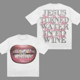 Y2K Pattern T-shirt Funny Drinking Slogan Short Sleeved Shirt Pink Eye - catching Text White Top for Women - Clothesfassion.store