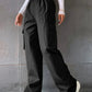Y2K Solid Ripped Baggy Pants Fashion Women Pocket Elastic Waist Retro Straight Sweatpant Casual Streetwear Cargo New Trousers - Clothesfassion.store