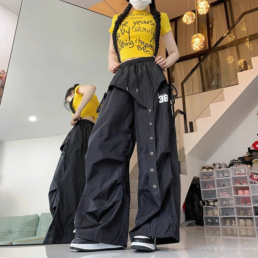 Y2K Streetwear Dance Pants Women Hip Hop Jazz Wide Leg Quick Dry Sports Trousers Casual Workwear Summer Fashion - Clothesfassion.store