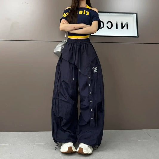 Y2K Streetwear Dance Pants Women Hip Hop Jazz Wide Leg Quick Dry Sports Trousers Casual Workwear Summer Fashion Punk Cargo Pants - Clothesfassion.store
