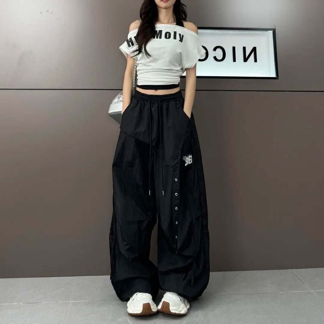 Y2K Streetwear Dance Pants Women Hip Hop Jazz Wide Leg Quick Dry Sports Trousers Casual Workwear Summer Fashion Punk Cargo Pants - Clothesfassion.store