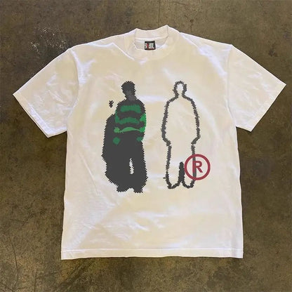 Y2K style hip - hop print 100% cotton T-shirt suitable for both men and women. Casual, loose - fitting, short - sleeved streetwear - Clothesfassion.store