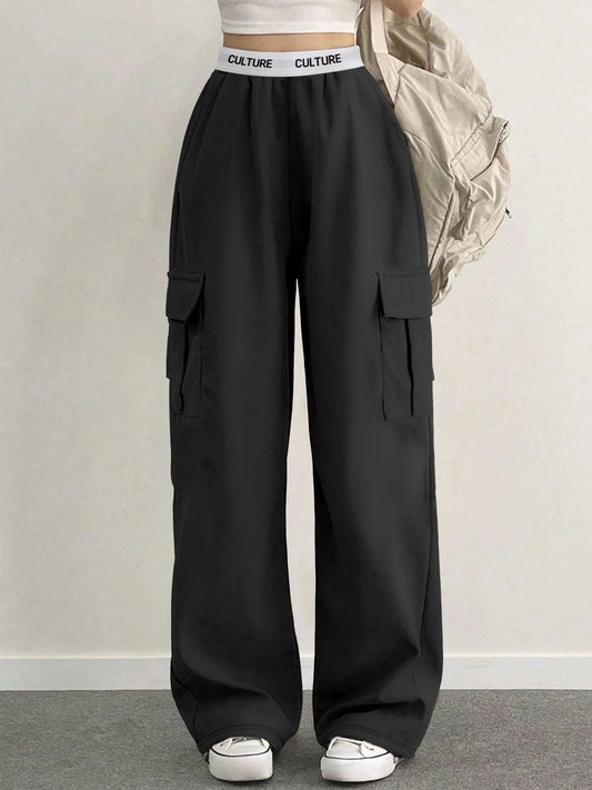 Y2K Style Wide Leg Cargo Pants for Women Lightweight Fabric Multi - Pocket Design Elastic Waist Casual Daily Trousers - Clothesfassion.store