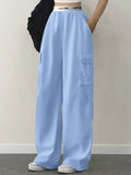 Y2K Style Wide Leg Cargo Pants for Women Lightweight Fabric Multi - Pocket Design Elastic Waist Casual Daily Trousers - Clothesfassion.store