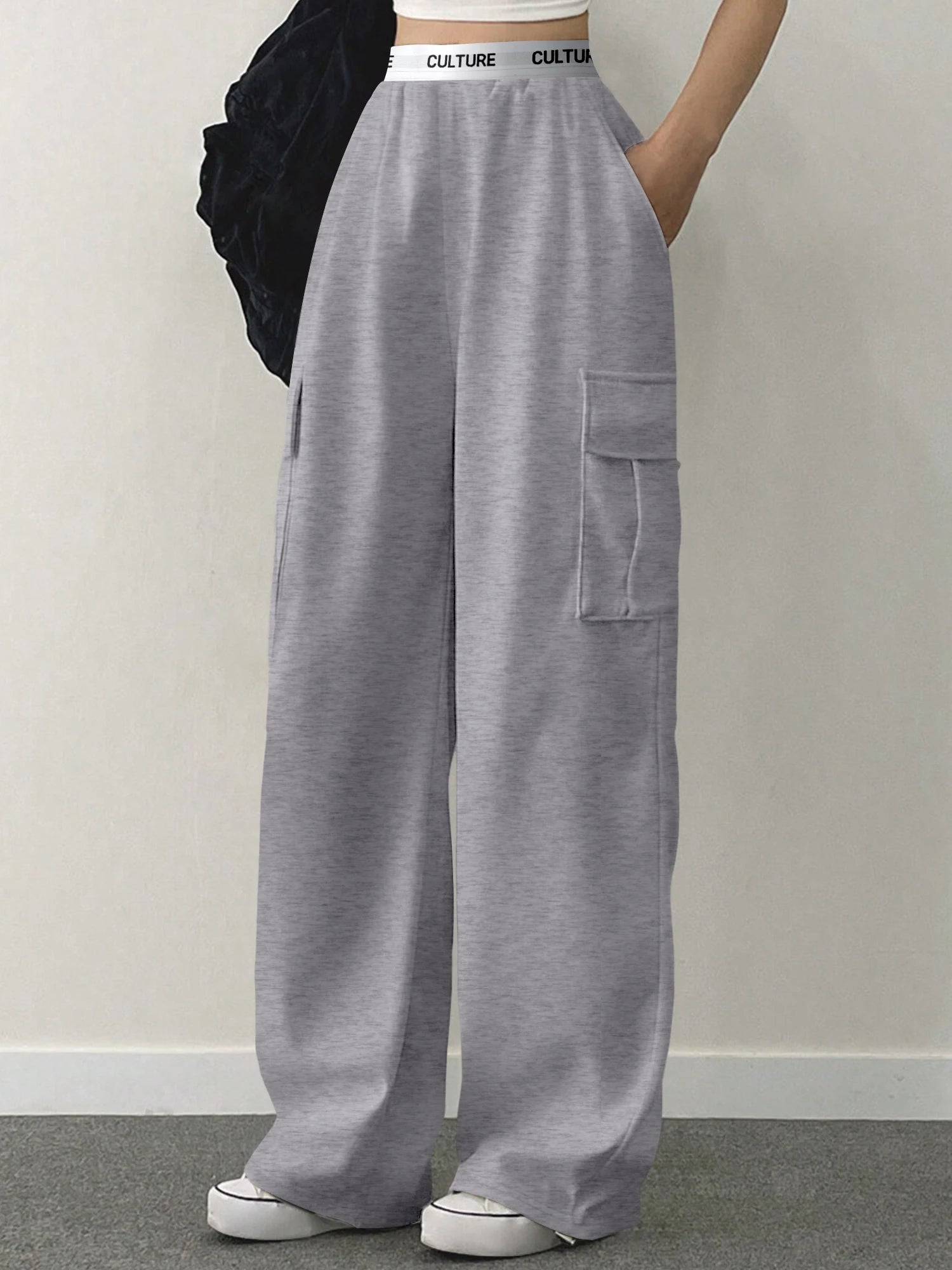 Y2K Style Wide Leg Cargo Pants for Women Lightweight Fabric Multi - Pocket Design Elastic Waist Casual Daily Trousers - Clothesfassion.store