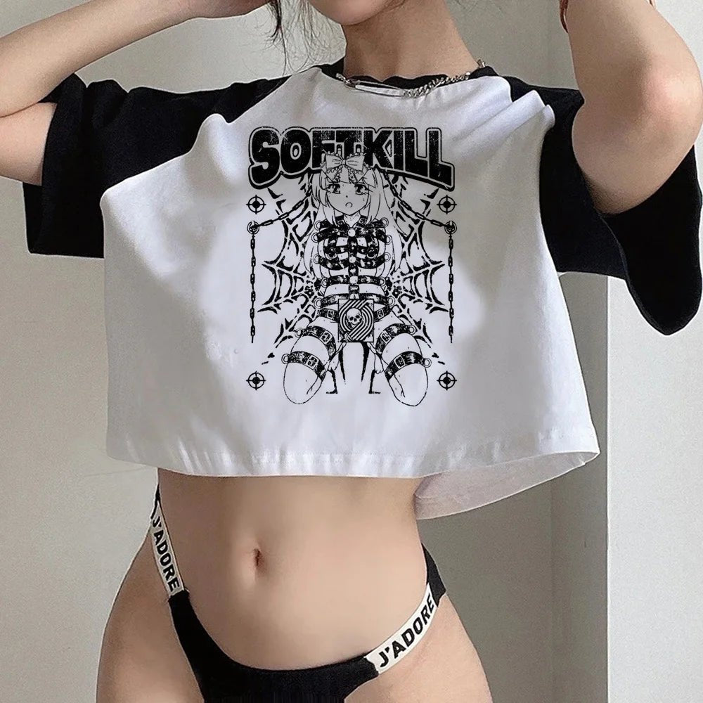 Y2k Tops streetwear aesthetic fairycore crop top Woman cute aesthetic 90s cropped - Clothesfassion.store