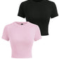 Y2K Woman Solid Cotton Crop Tops Short Sleeve High Elastic T-Shirt Soft O - Neck Sporty Tees Summer Street Fashion Female Clothes - Clothesfassion.store