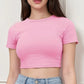 Y2K Woman Solid Cotton Crop Tops Short Sleeve High Elastic T-Shirt Soft O - Neck Sporty Tees Summer Street Fashion Female Clothes - Clothesfassion.store