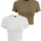 Y2K Woman Solid Cotton Crop Tops Short Sleeve High Elastic T-Shirt Soft O - Neck Sporty Tees Summer Street Fashion Female Clothes - Clothesfassion.store