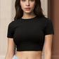 Y2K Woman Solid Cotton Crop Tops Short Sleeve High Elastic T-Shirt Soft O - Neck Sporty Tees Summer Street Fashion Female Clothes - Clothesfassion.store
