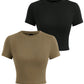 Y2K Woman Solid Cotton Crop Tops Short Sleeve High Elastic T-Shirt Soft O - Neck Sporty Tees Summer Street Fashion Female Clothes - Clothesfassion.store