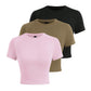 Y2K Woman Solid Cotton Crop Tops Short Sleeve High Elastic T-Shirt Soft O - Neck Sporty Tees Summer Street Fashion Female Clothes - Clothesfassion.store