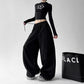 Y2k Women's Pants Fashion Printed Sweatpants Casual Elastic Drawstring Wide Leg Clothes Ladies' Black Loose Elegant Trousers - Clothesfassion.store
