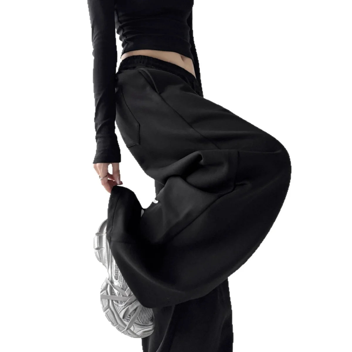 Y2k Women's Pants Fashion Printed Sweatpants Casual Elastic Drawstring Wide Leg Clothes Ladies' Black Loose Elegant Trousers - Clothesfassion.store