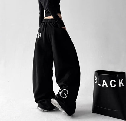 Y2k Women's Pants Fashion Printed Sweatpants Casual Elastic Drawstring Wide Leg Clothes Ladies' Black Loose Elegant Trousers - Clothesfassion.store