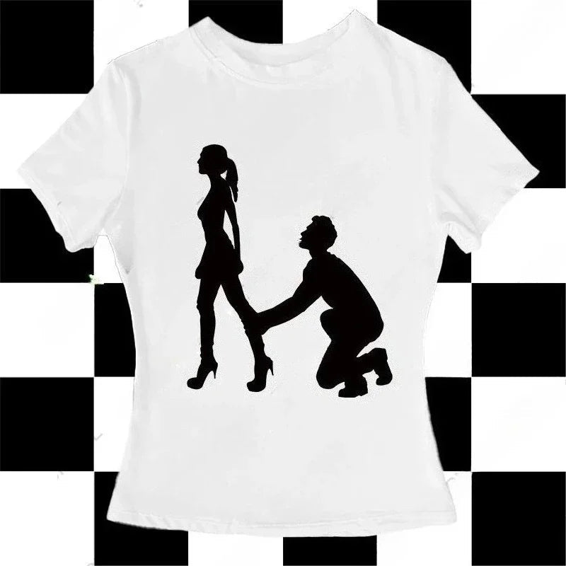 Y2K Women's T-shirt Hip Hop Rock Fashion Aesthetic Stylish Solid Color Print Daily Work Casual Round Neck Basic Women's Tops Y2K - Clothesfassion.store