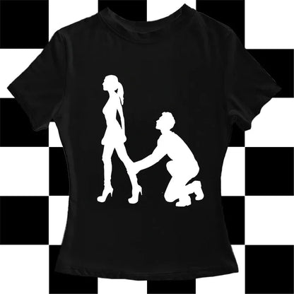 Y2K Women's T-shirt Hip Hop Rock Fashion Aesthetic Stylish Solid Color Print Daily Work Casual Round Neck Basic Women's Tops Y2K - Clothesfassion.store