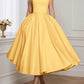 ZANZEA Woman Fashion Fitted Waist Cocktail Party Dresses Sleeveless Inverted Pleats Boatneck Elegant Satin A - line Robes Femme - Clothesfassion.store