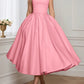 ZANZEA Woman Fashion Fitted Waist Cocktail Party Dresses Sleeveless Inverted Pleats Boatneck Elegant Satin A - line Robes Femme - Clothesfassion.store