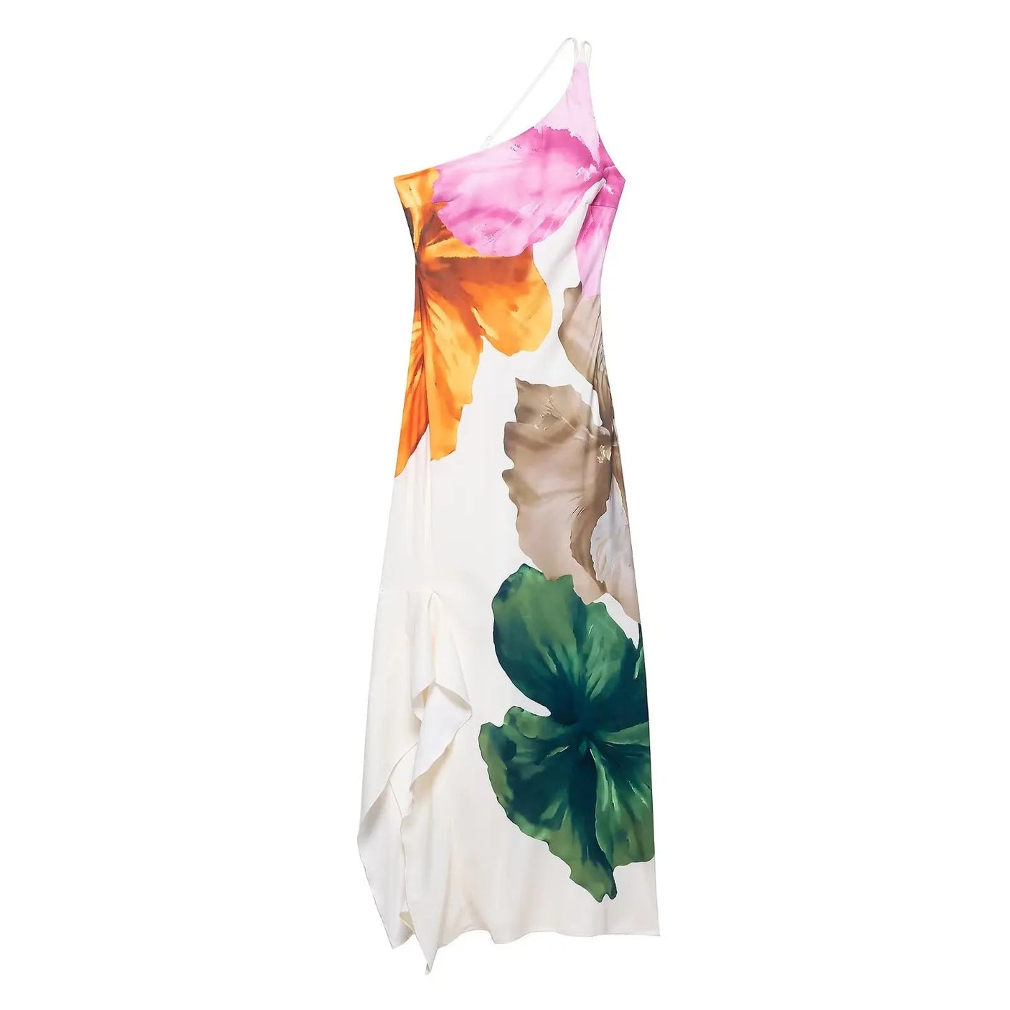 Zevity Women Sexy Single Shoulder Floral Print Slim Long Dress Female Chic Backless Side Zipper Brand Party Vestidos DS9198 - Clothesfassion.store