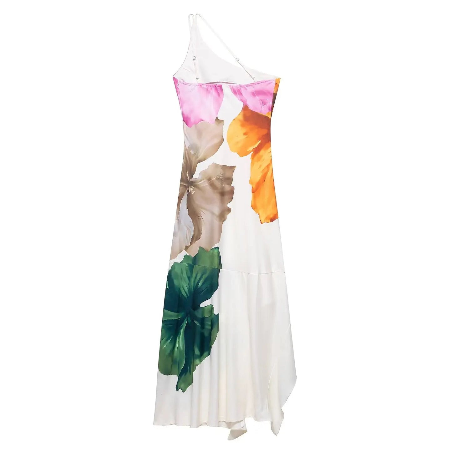 Zevity Women Sexy Single Shoulder Floral Print Slim Long Dress Female Chic Backless Side Zipper Brand Party Vestidos DS9198 - Clothesfassion.store